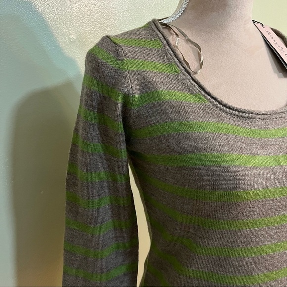 Brunella Gori Womens Morino Wool Made In Italy Sweater Green Bei Stripes M NWT - Picture 5 of 12